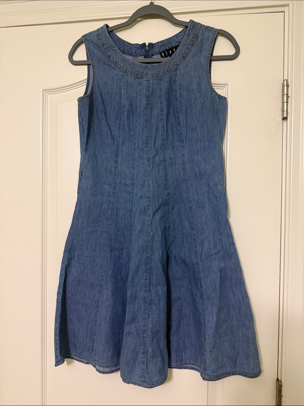 Vintage knee length Sleeveless Blue Denim Midi Dress